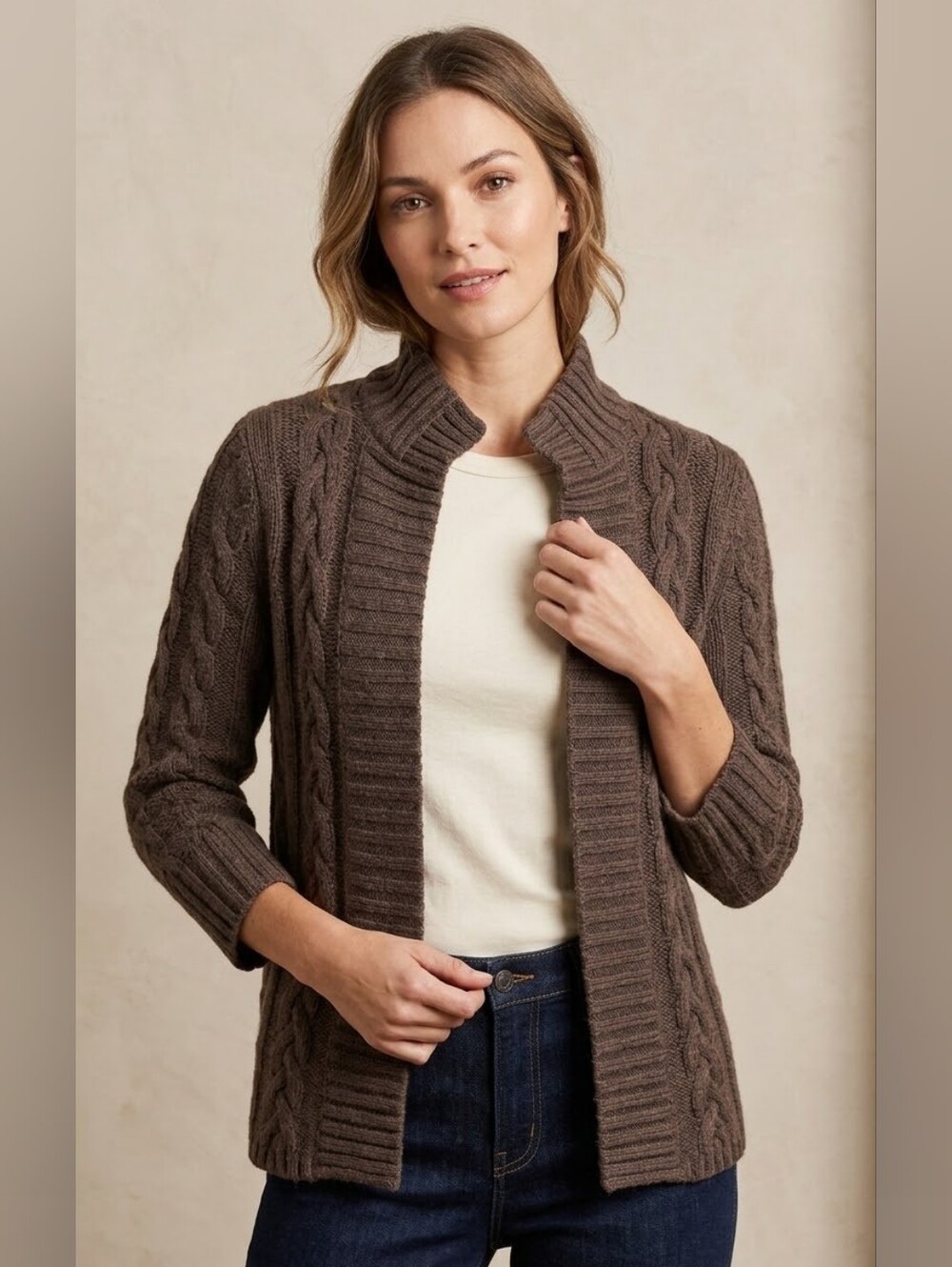 Banana Republic Wool Chunky Cable-Knit Cardigan Size S
